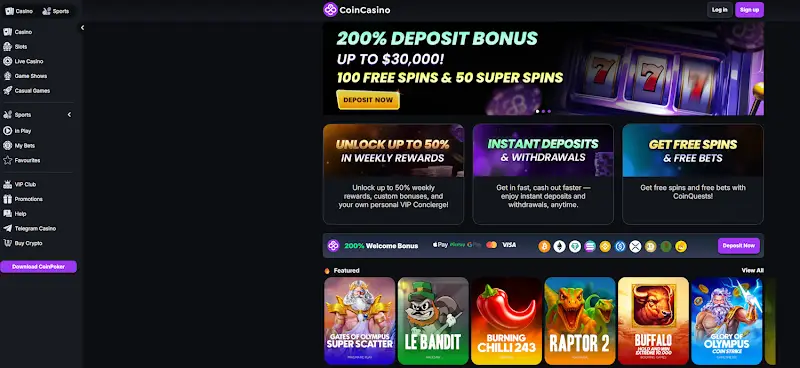 CoinCasino – bestes Online Casino ohne OASIS für Krypto-Auszahlungen